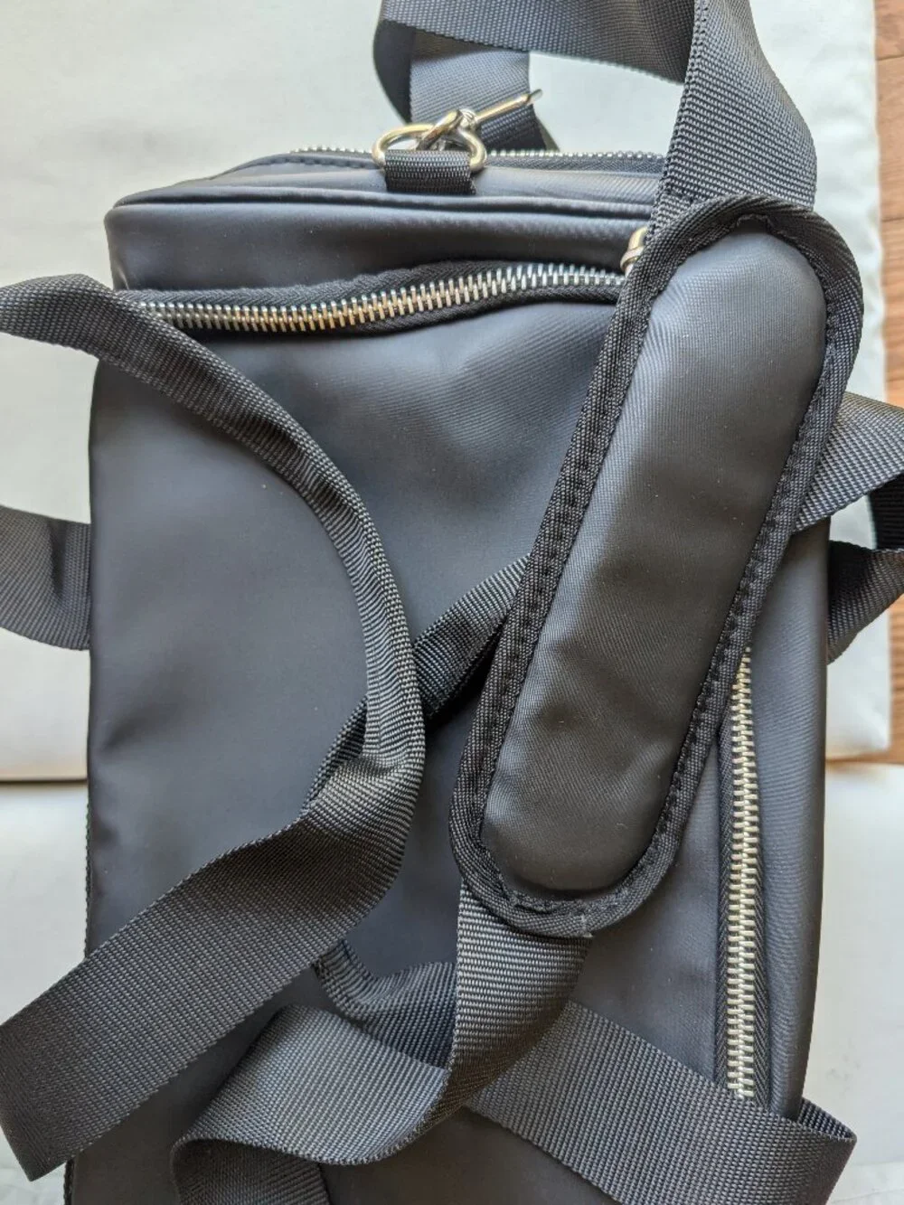 Versace fragrance Duffel bag faux leather like black shoulder strap and handles